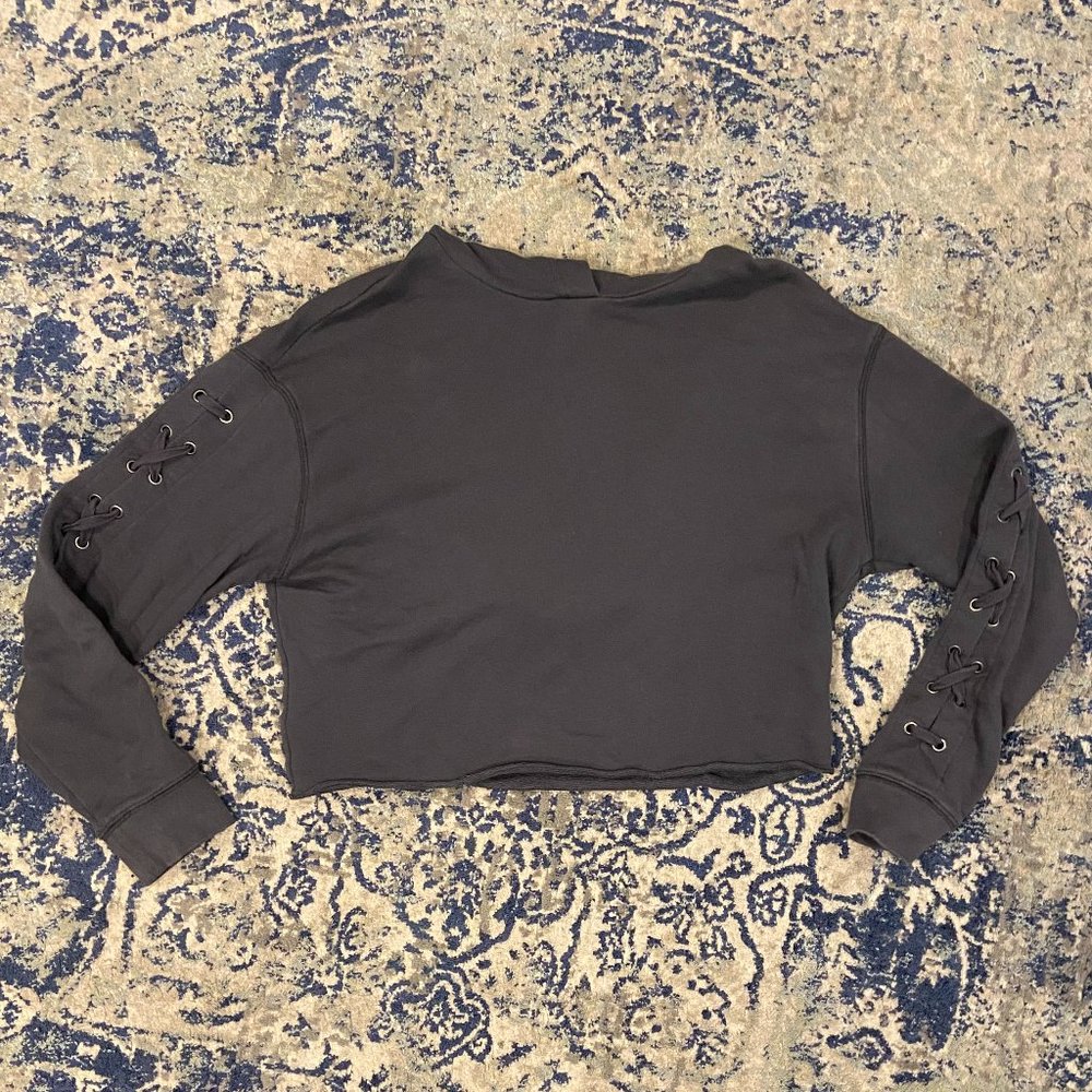 PINK Grey Cropped Hoodie Sweatshirt